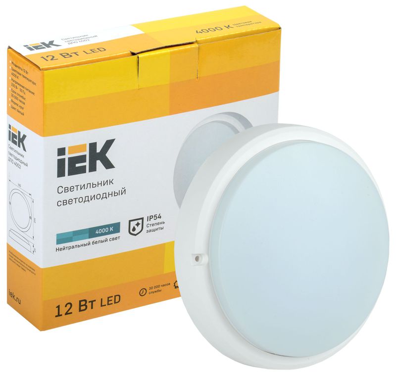 Светильник светодиодный ДПО 4002 12Вт 4000К IP54 круг бел. IEK LDPO0-4002-12-4000-K01