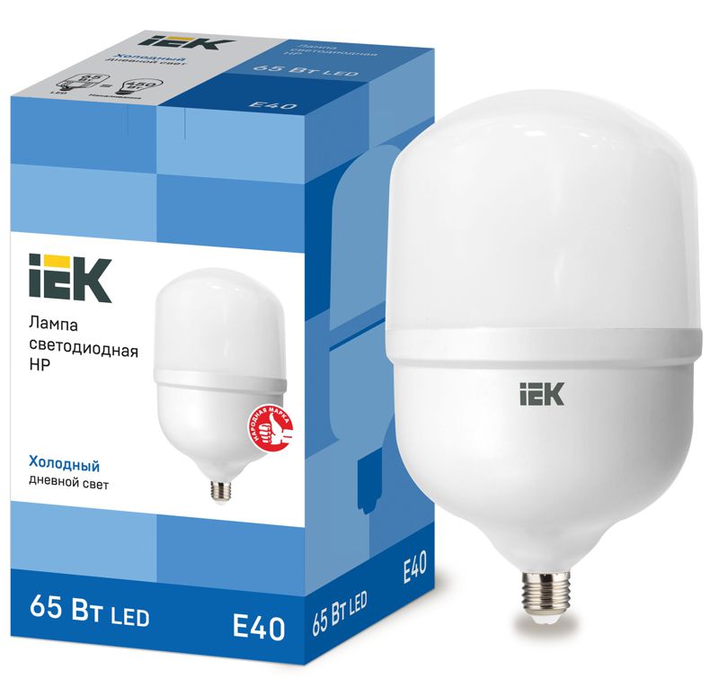 Лампа светодиодная HP 65Вт 230В 6500К E40 IEK LLE-HP-65-230-65-E40