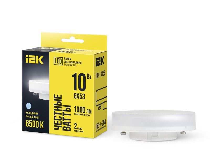 Лампа светодиодная T75 таблетка 10Вт 230В 6500К GX53 IEK LLE-T80-10-230-65-GX53