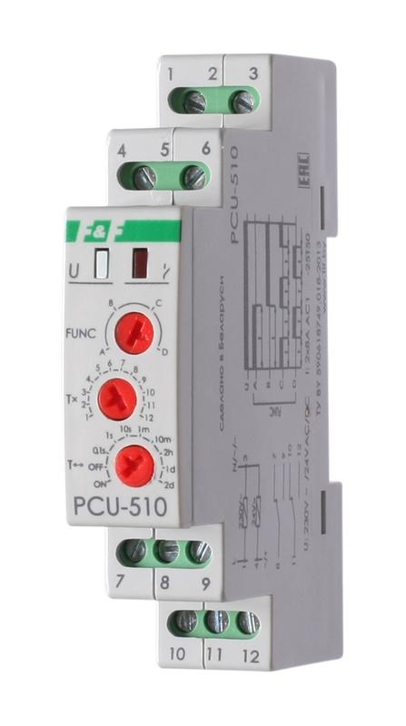 Реле времени PCU-510 2х8А 230В 2перекл. IP20 многофункц. монтаж на DIN-рейке F&F EA02.001.009