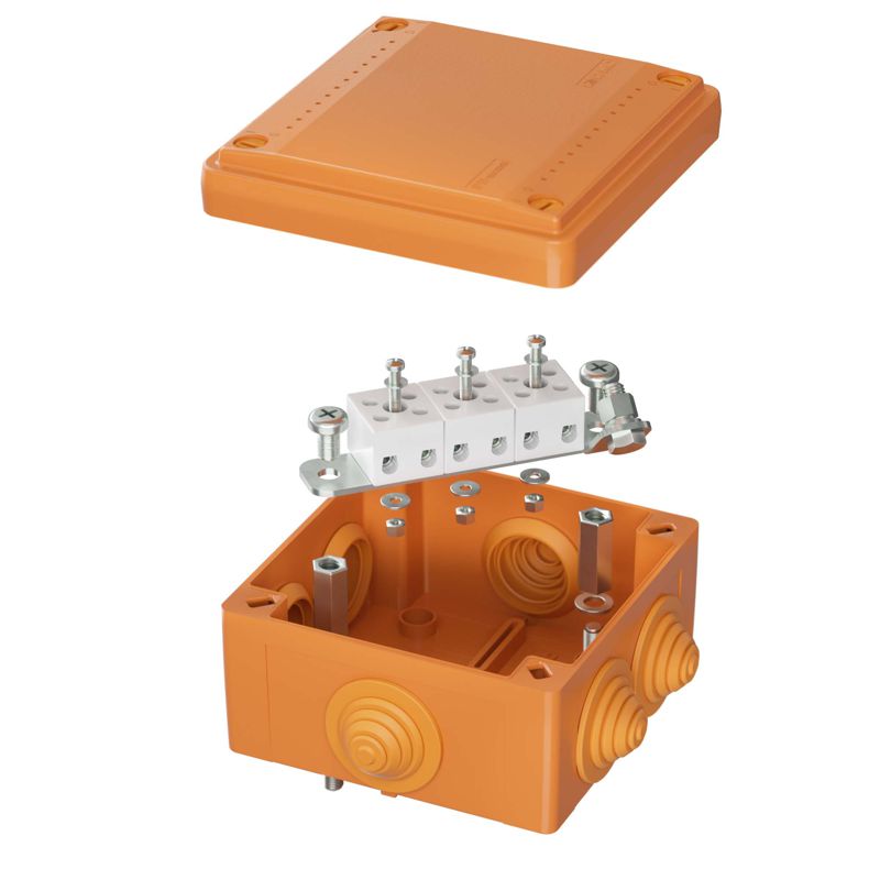 Коробка ответвительная FS 100х100х50мм IP55 5п 450В 10А 6кв.мм с кабельными вводами и клеммниками пластик. DKC FSB11506