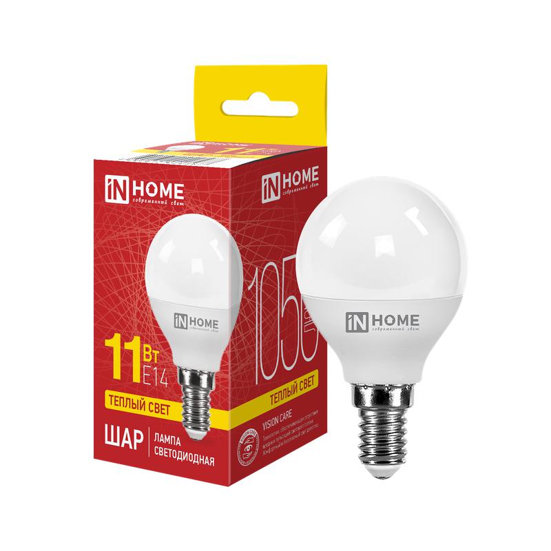 Лампа светодиодная LED-ШАР-VC 11Вт шар 3000К тепл. бел. E14 1050лм 230В IN HOME 4690612020587
