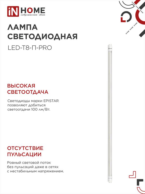 Лампа светодиодная LED-T8-П-PRO 20Вт трубчатая с двухсторонним цоколем прозрачная 6500К холод. бел. G13 2000лм 230В 1200мм неповоротн. IN HOME 4690612031002